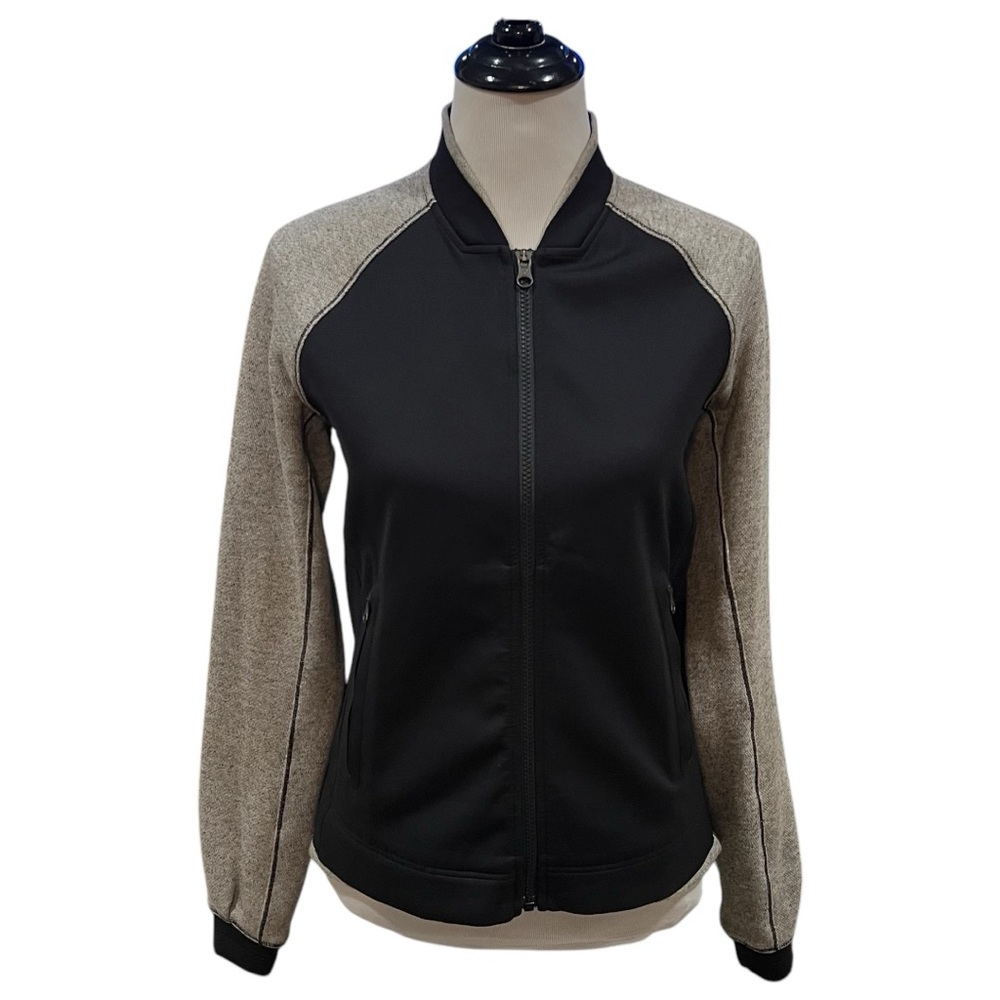 Lululemon Var City Bomber Jacket Black Gray Baseball Stitching Neoprene Size 6